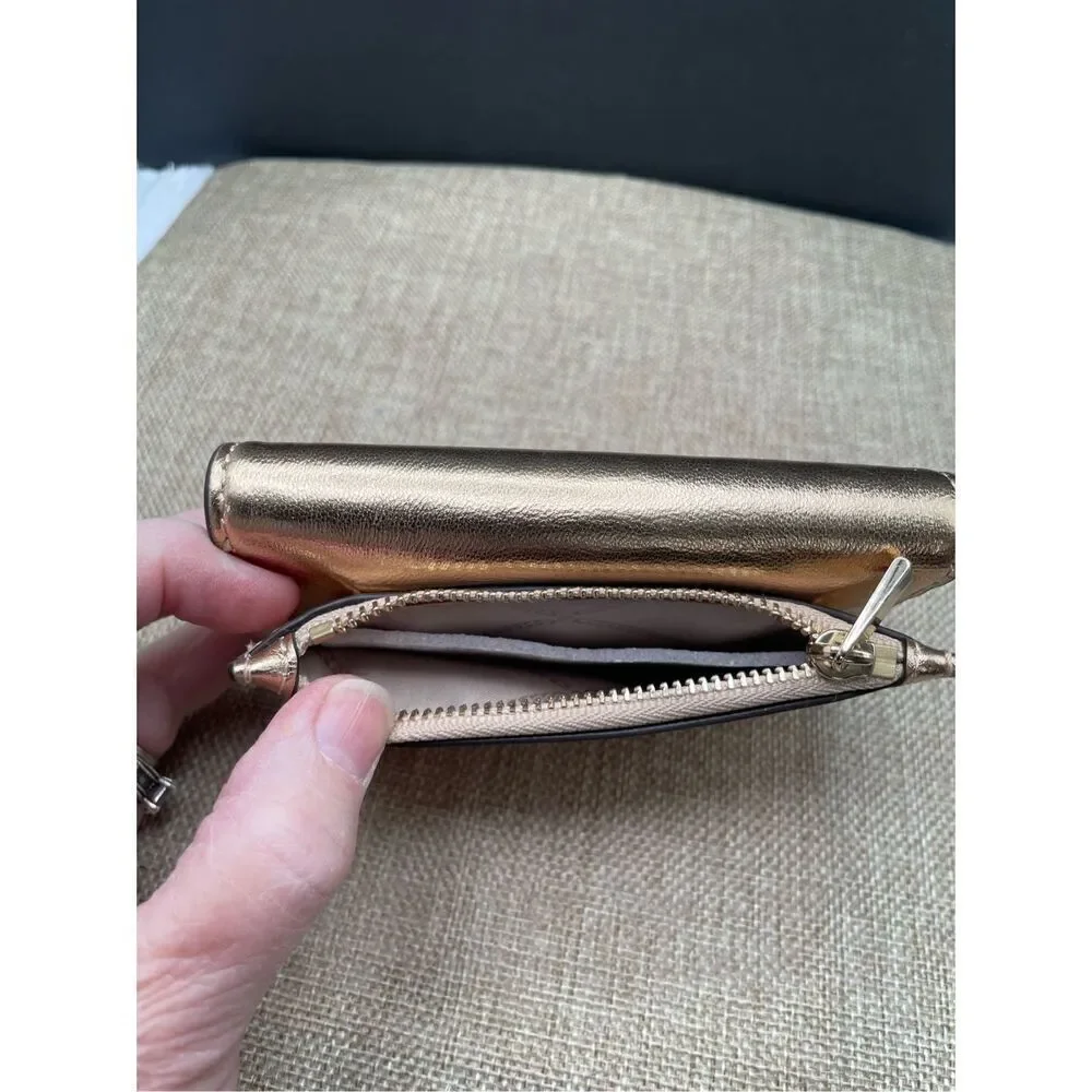 New Michael Kors Cece Small Pale Gold Leather Wallet Card Case